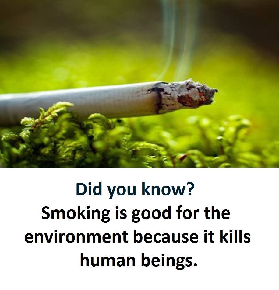 Did you know? smoking is good for the environment because it kills human beings.