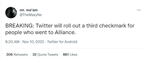 Mr. ma'am themaxyne breaking twitter will roll out a third checkmark for people