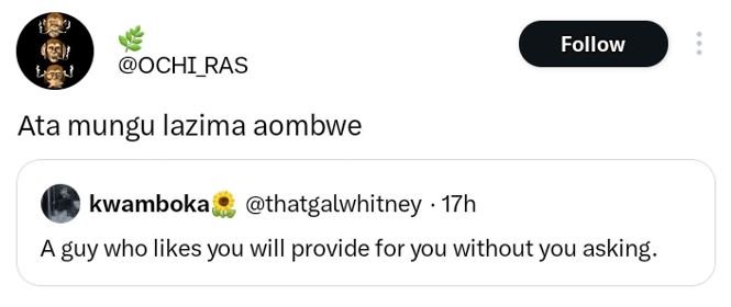 Follow ochi_ras ata mungu lazima aombwe kwamboka thatgalwhitney 17h a guy who li