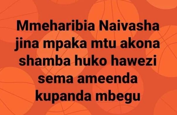 Mmeharibia naivasha jina mpaka mtu akona shamba huko hawezi sema ameenda kupanda