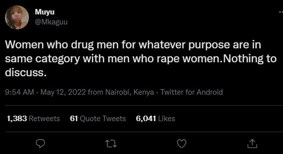 Muyu mkaguu women who drug men for whatever purpose are in same category with me
