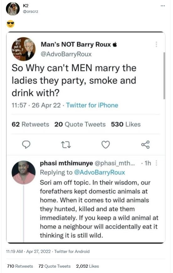 Orscrz man's not barry roux advobarryroux so why can't men marry the ladies they