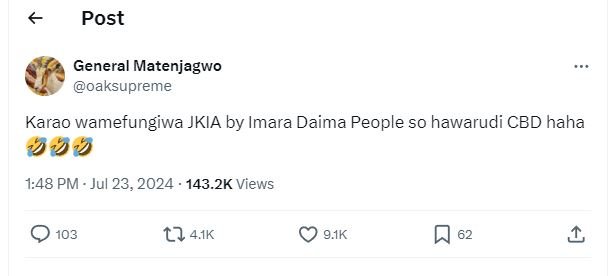 Post general matenjagwo oaksupreme karao 'wamefungiwa jkia by imara daima people