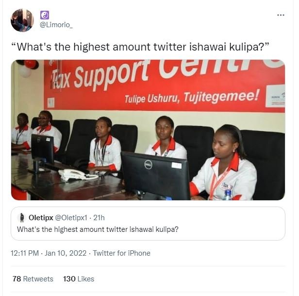 Limorio What's the highest amount twitter ishawai kulipa? Hux SupponaGeI Tulipe