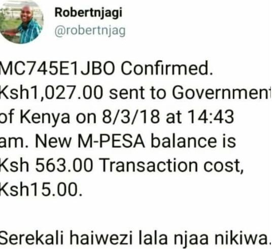 Robertnjagi robertnjag mc74se1jbo confirmed. ksh1,027.00 sent to governmeni of k