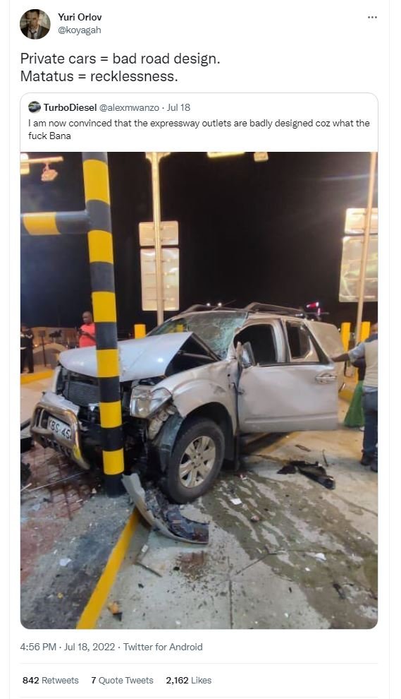 Yuri orlov koyagah private cars bad road design. matatus recklessness . turbodie