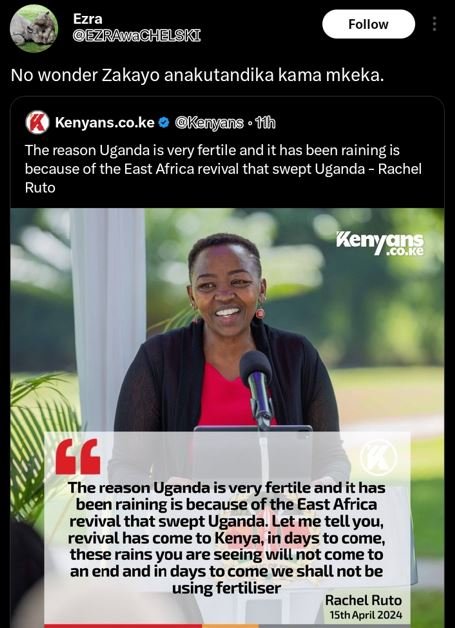 Ezra ezrawachelski follow no wonder zakayo anakutandika kama mkeka. kenyans.co.k