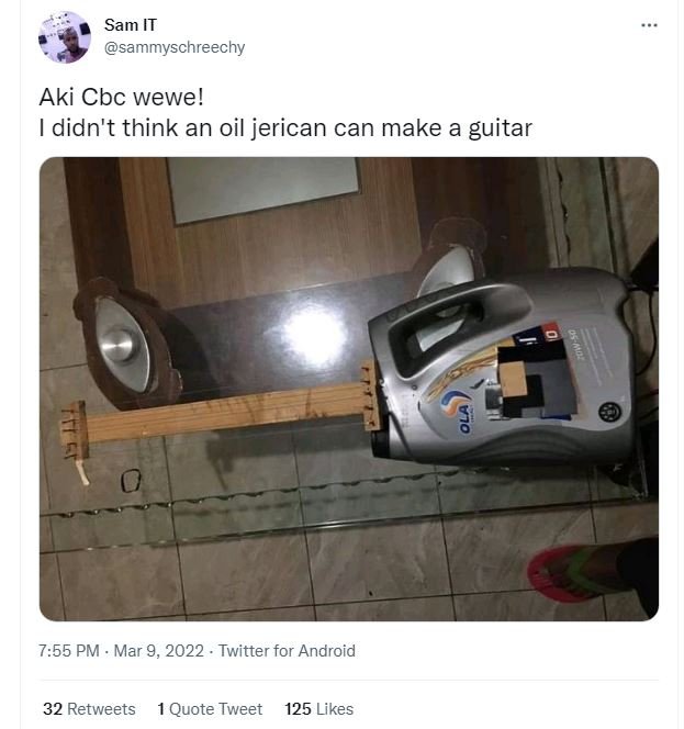 Sam it sammyschreechy aki cbc wewe! didn't think an oil jerican can make a guita