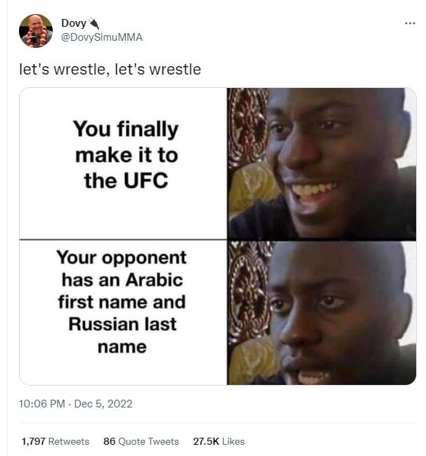 Dovy dovysimumma let's wrestle let's wrestle you finally make it to the ufc your
