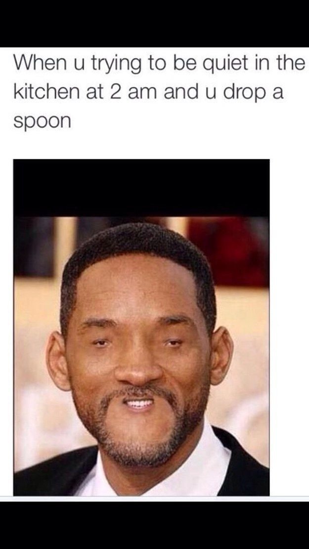 When u trying to be quiet in the kitchen at 2 am and u drop a spoon