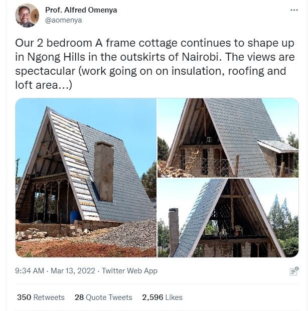 Prof. alfred omenya aomenya our 2 bedroom a frame cottage continues to shape up