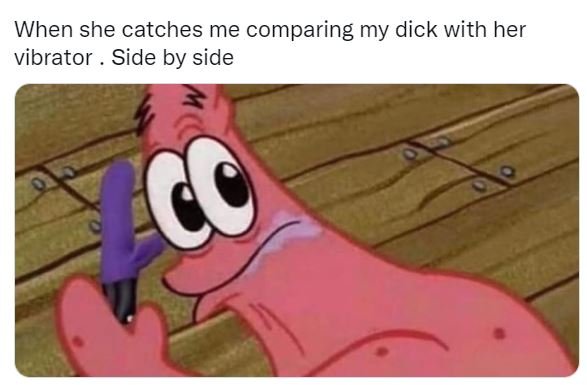 When she catches me comparing my dick with her vibrator side by side