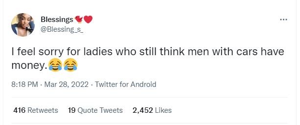 Blessings blessing_s_ feel sorry for ladies who still think men with cars have m