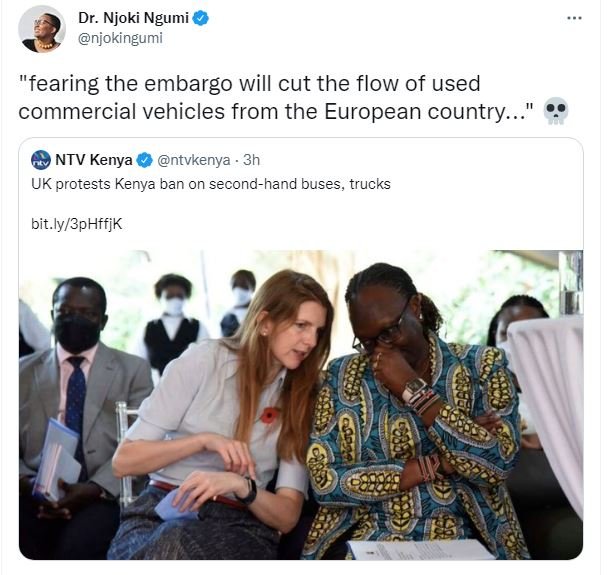 Dr. njoki ngumi njokingumi fearing the embargo will cut the flow of used commerc