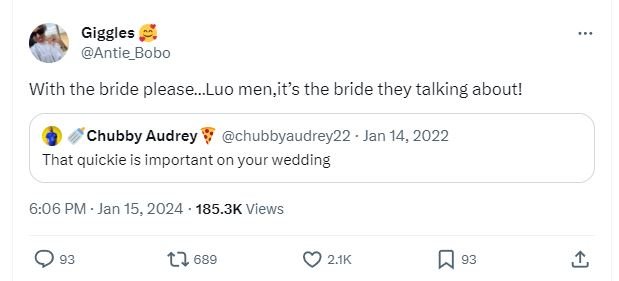 Giggles antie_bobo with the bride please_luo men,its the bride they talking abou