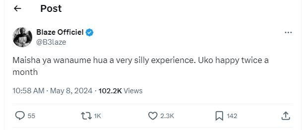 Post blaze officiel b3laze maisha ya wanaume hua a very silly experience. uko ha