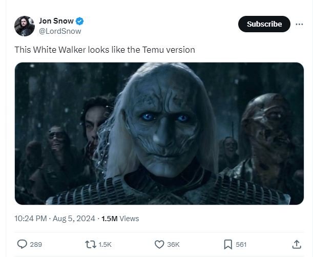 Jon snow lordsnow subscribe this white walker looks like the temu version 10.24