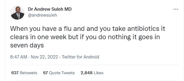 Dr andrew suleh md andrewsulen when you have a flu and and you take antibiotics