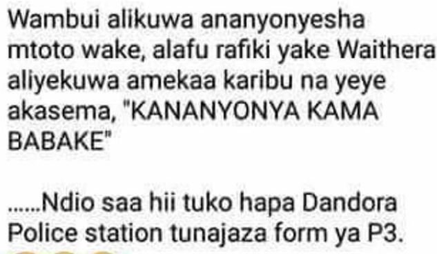 Wambui alíkuwa ananyonyesha mtoto wake alafu rafiki yake waithera aliyekuwa amek