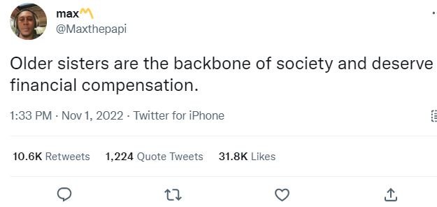Max maxthepapi older sisters are the backbone of society and deserve financial c