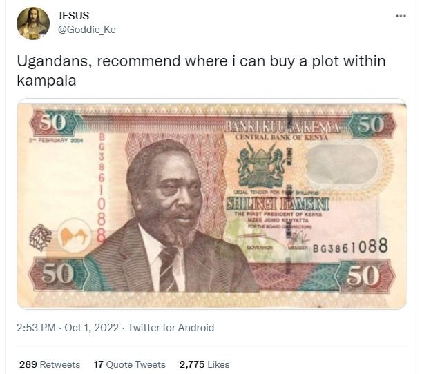 Jesus goddie_ke ugandans, recommend where i can buy plot within kampala 50 banki