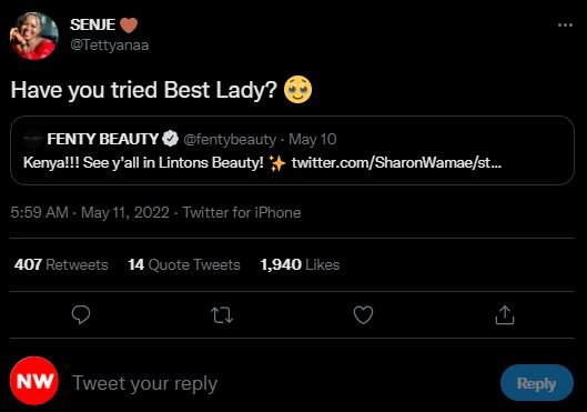 Senje tettyanaa have you tried best lady? fenty beauty 0 fentybeauty may 10 keny