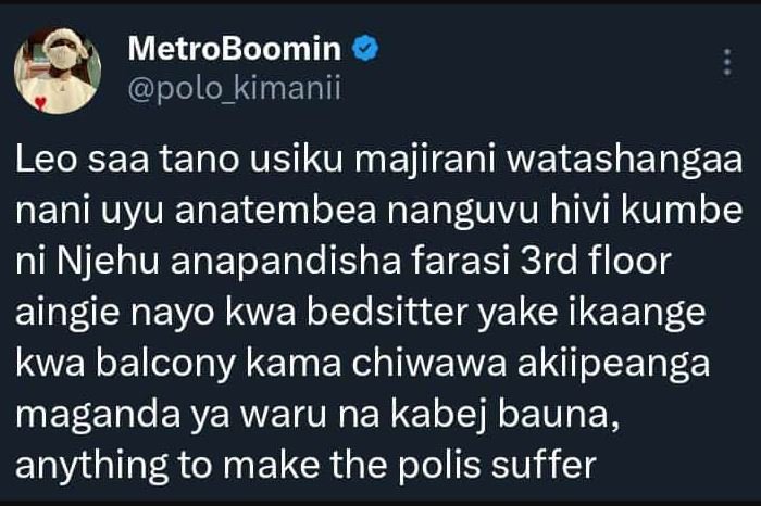 Metroboomin polo_kimanii leo saa tano usiku majirani watashangaa nani uyu anatem