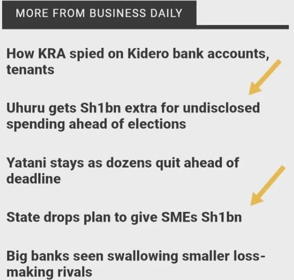 MORE FROM BUSINESS DAILY How KRA spied on Kidero bank accounts, tenants Uhuru ge