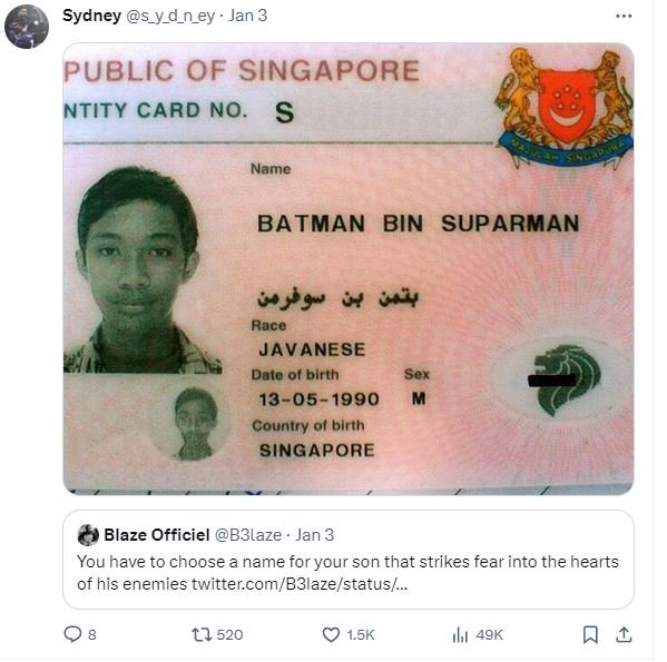 Sydney s_y_d_n_ey jan 3 public of singapore ntity card no. s name batman bin sup