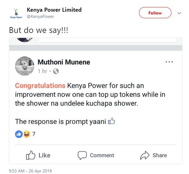 Kenya power limited krrn foucr kenyapower follow but do we sayl! muthoni munene