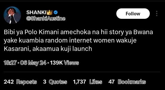 Shankii shankiaustne follow bibi ya polo kimani amechoka na hii story ya bwana y