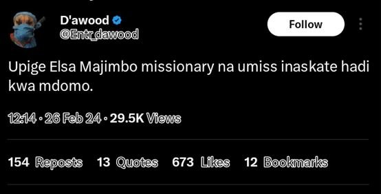 D'awood enadawood follow upige elsa majimbo missionary na umiss inaskate hadi kw