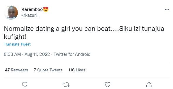 Karemboo kazuri_i normalize dating a girl you can beat. siku izi tunajua kufight