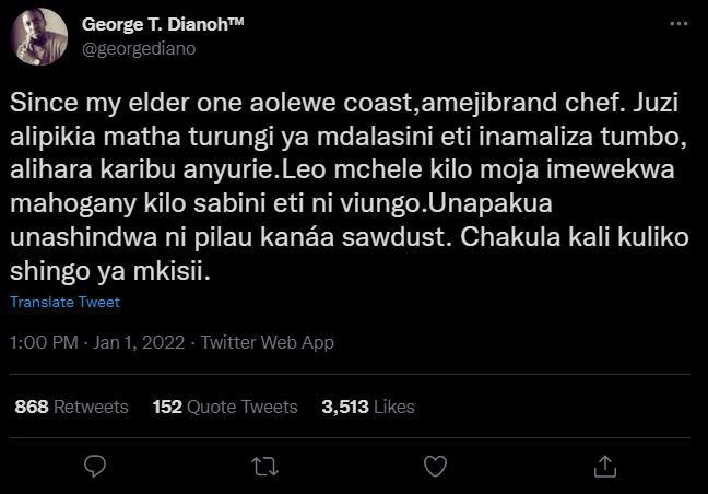 George T. Dianoh georgediano Since my elder one aolewe coast,amejibrand chef. Ju