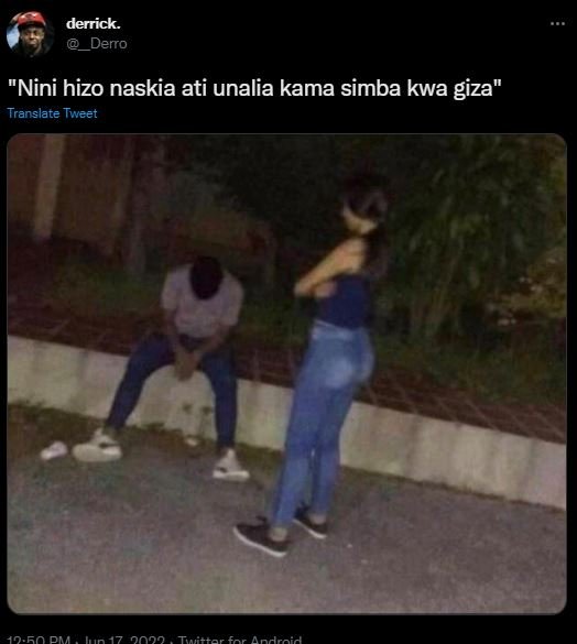 Derrick. derro nini hizo naskia ati unalia kama simba kwa giza' translate tweet