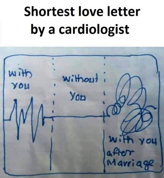 Shortest love letter by a cardiologist wiłb you wilhou yob jm wihh yoy afler mav