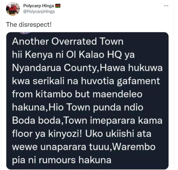 Polycarp hinga polycarphinga the disrespect! another overrated town hii kenya ni