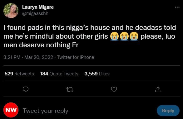 Lauryn migare migaasshh found pads in this nigga's house and he deadass told me