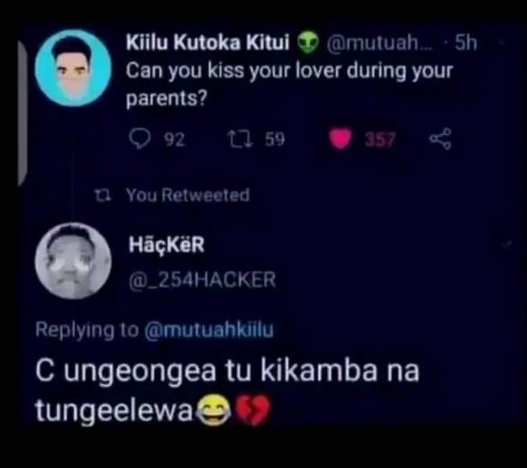 Kiilu kutoka kitui muluah sh can you kiss your lover during your parents? 92 l 5