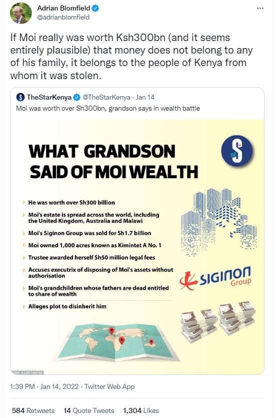 Adrian Blomfield adrianblomfield If Moi really was worth Ksh3OObn and it seems e