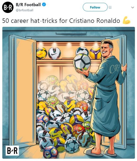 Br football b r brfootball follow 50 career hattricks for cristiano ronaldo qr,