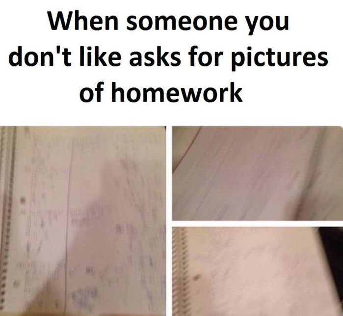 When someone you don't like asks for pictures of homework