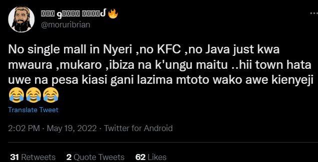 Md guu00 muj moruribrian no single mall in nyeri ,no kfc ,no java just kwa mwaur
