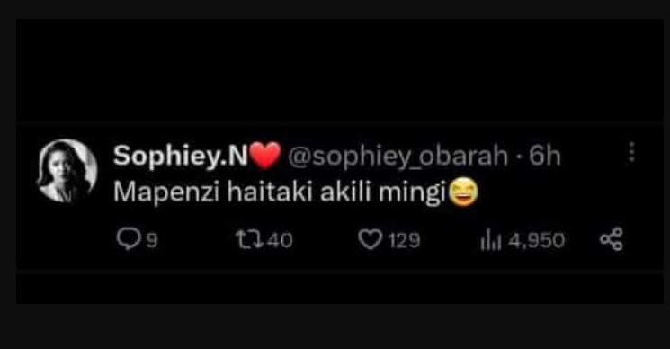 Sophiey n sophiey_obarah 6h mapenzi haitaki akili mingic 0, 1l40 129 iı 4,950 08