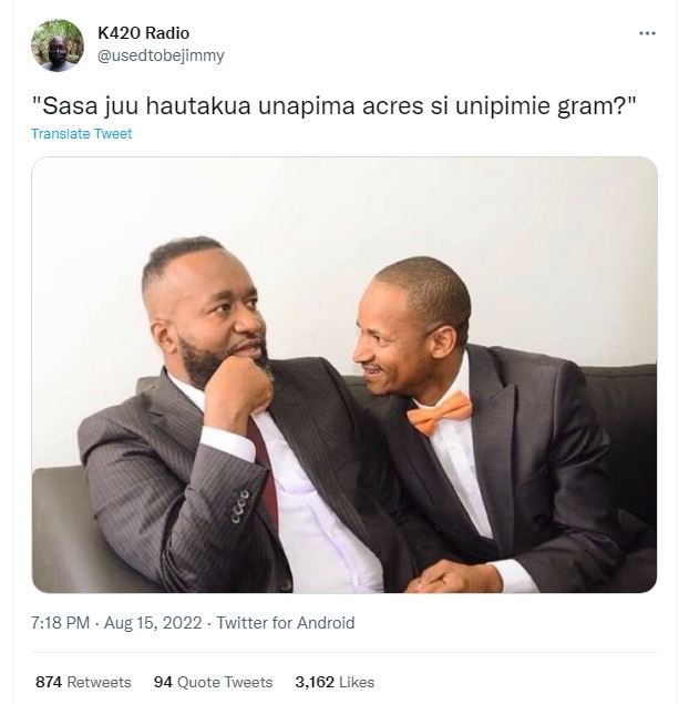 K420 radio usedtobejimmy sasa juu hautakua unapima acres si unipimie gram? trans