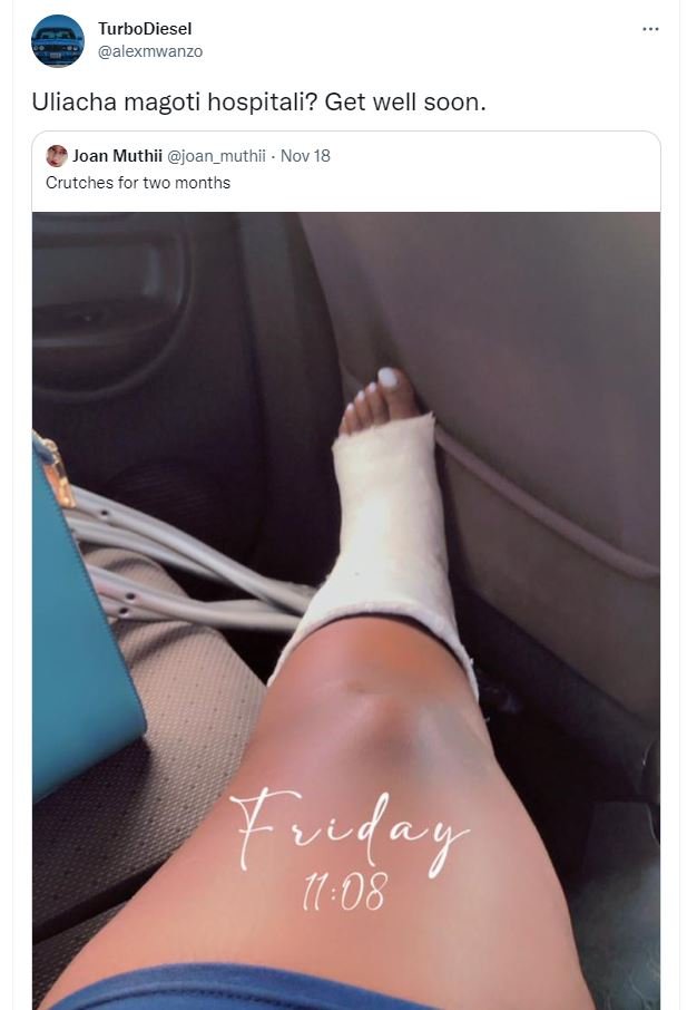 Turbodiesel alexmwanzo uliacha magoti hospitali? get well soon. joan muthii joan