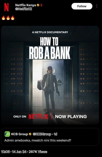 N netflix kenya nedlkwe follow anetflix documentary howt0 robabank only on nl no