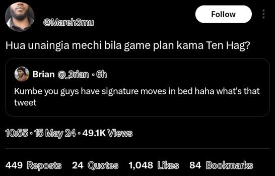 Follow marchgmu hua unaingia mechi bila game plan kama ten hag? brian 3fan gh ku