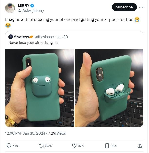 Lerry asiwajulerry subscribe imagine a thief stealing your phone and getting you