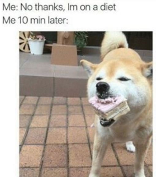 Me no thanks, im on a diet me 10 min later